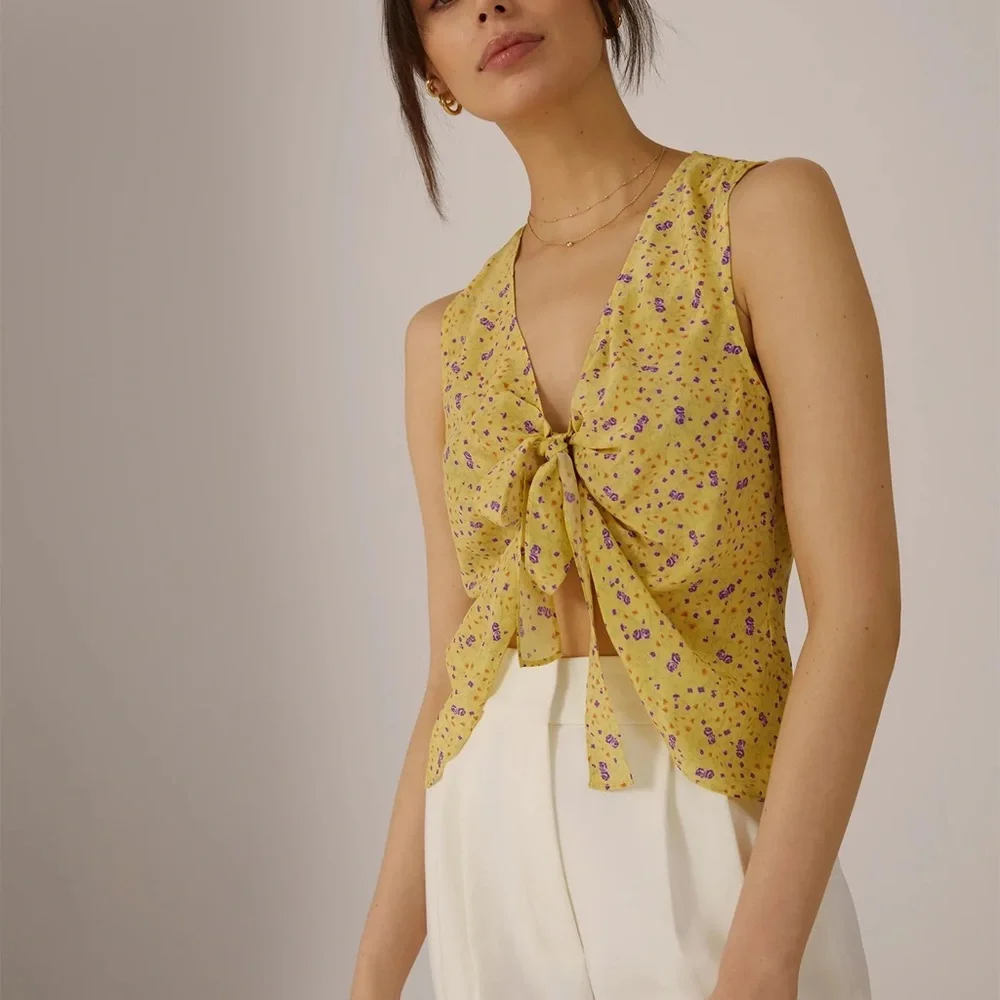 NWT Favorite Daughter The Gwen Top Tie Front Sleeveless Silk Blouse - Picture 4 of 16